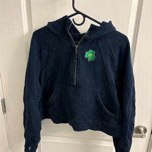 Navy Half-Zip Hoodie with Green Shamrock